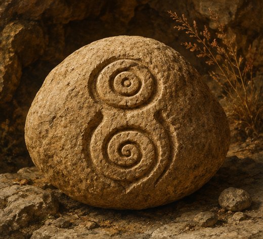 Galet gravé préhistorique, motif en spirale